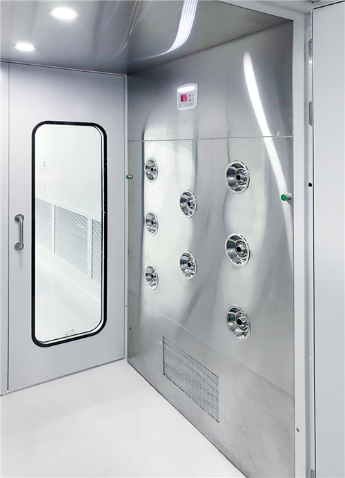 Stainless steel air shower chamber with adjustable stainless nozzles and HEPA filter