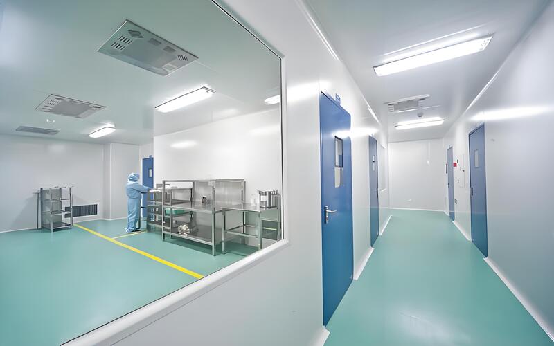 Cleanroom corridor with flush-mounted observation window